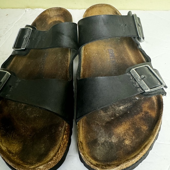 Birkenstock Arizona Birko 2 Strap Sandal Buckles Black Leather EVA Cork 12.5 US - Picture 9 of 15